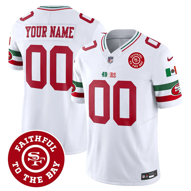 Men's San Francisco 49ers Active Player Custom White F.U.S.E. Mexico Faithful To The Bay Patch Vapor Limited Stitched Football Jersey